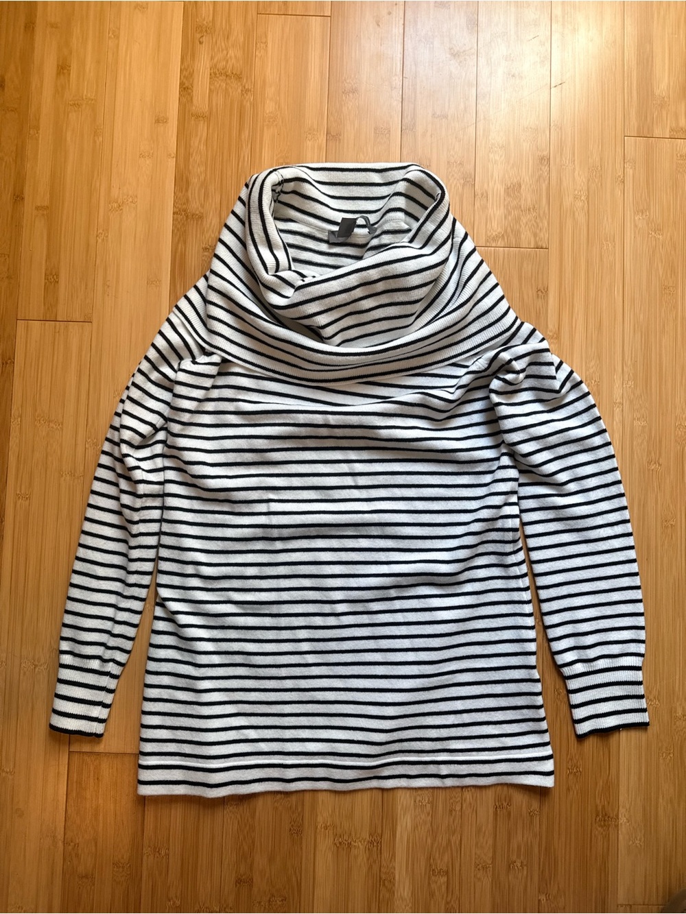 French Connection Black and White Striped Cowlneck Sweater